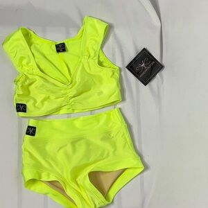 Kandi Kouture Kids Neon Yellow Matching Set Quality Dancewear Top and Briefs
